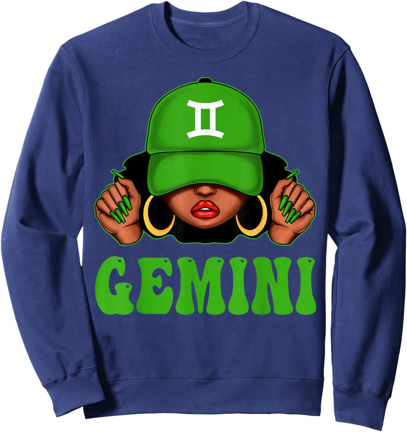 Gemini Black Woman Cap Hat Zodiac Sign Birthday Women Sweatshirt - Sweatshirt | Navy