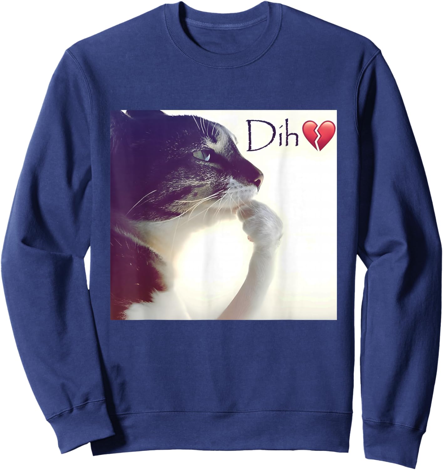 Dih Funny Thinking cat Meme Silly brainrot Kitten Sweatshirt - Sweatshirt | Navy
