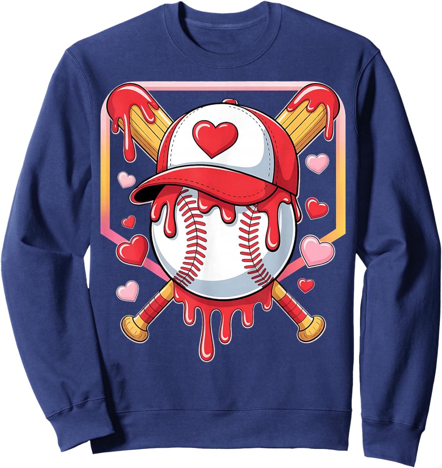 Baseball Heart Valentines Day Baseball Ice Cream Drip Boys Sweatshirt - Sweatshirt | Navy