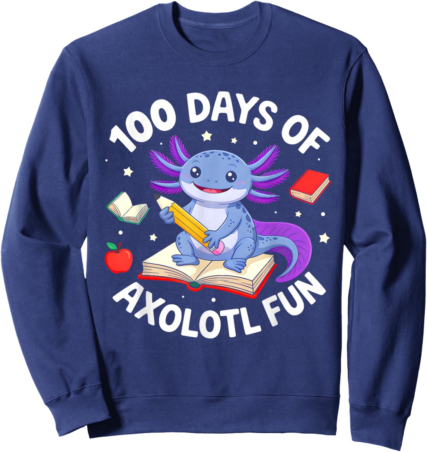 Funny 100 Days of School Axolotl Boys Girls Kids 100th Day Sweatshirt - Sweatshirt | Navy