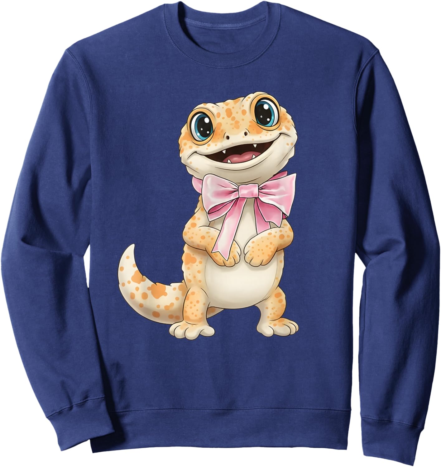 Coquette Gecko with Pink Ribbon Bow Funny Girls Valentine Sweatshirt - Sweatshirt | Navy