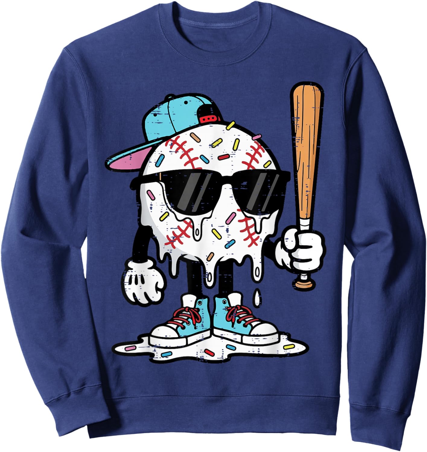 Baseball Ice Cream Drip Funny Sports Boys Kids Youth Men Sweatshirt - Sweatshirt | Navy