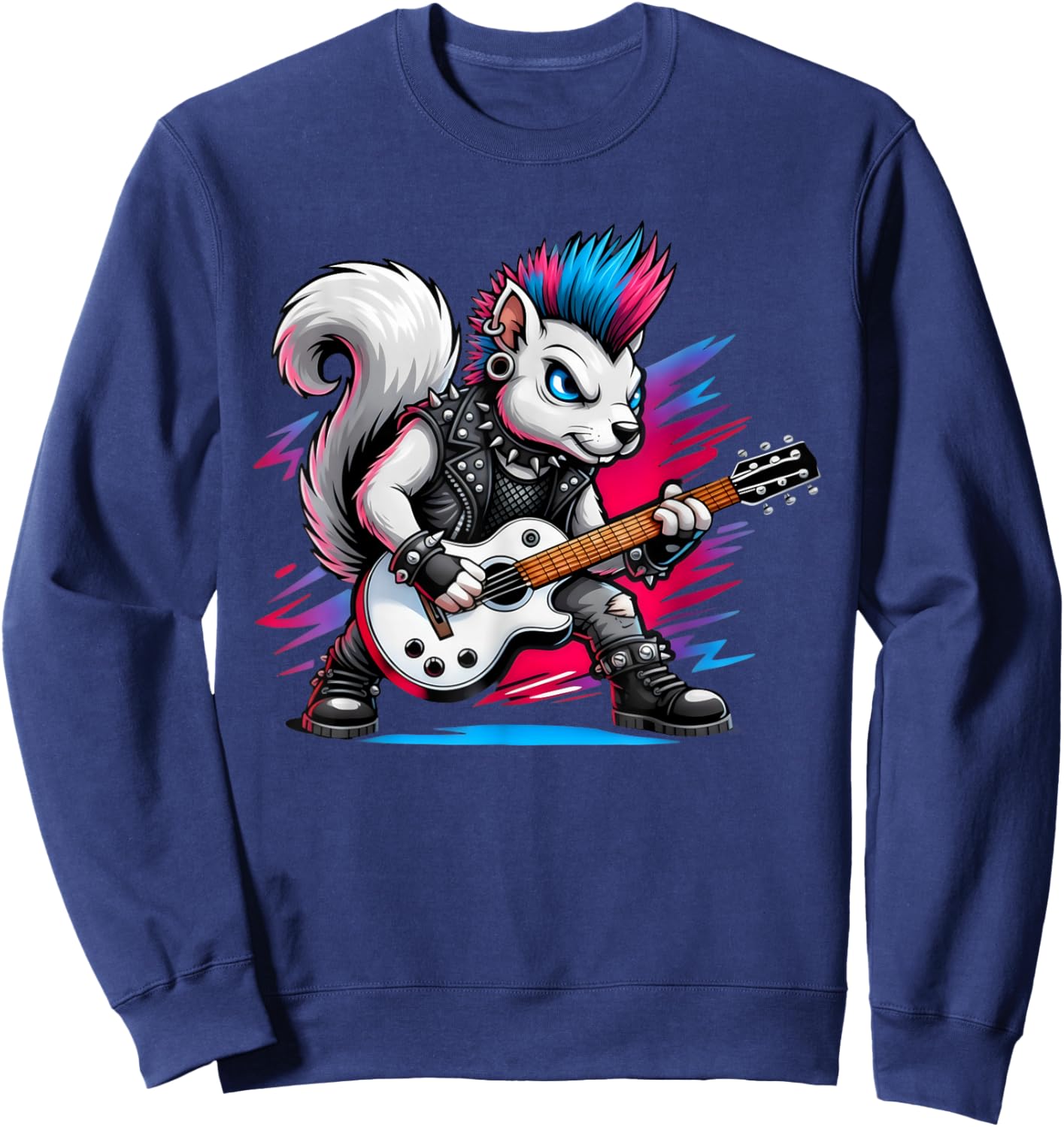 Cute Punk Squirrel, Rock'n Roll Goth, Guitar Kids Rock Star Sweatshirt - Sweatshirt | Navy