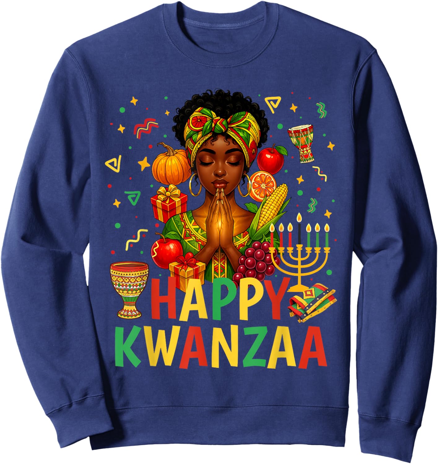 Happy Kwanzaa Pray Black Woman Afro American Christian Sweatshirt - Sweatshirt | Navy