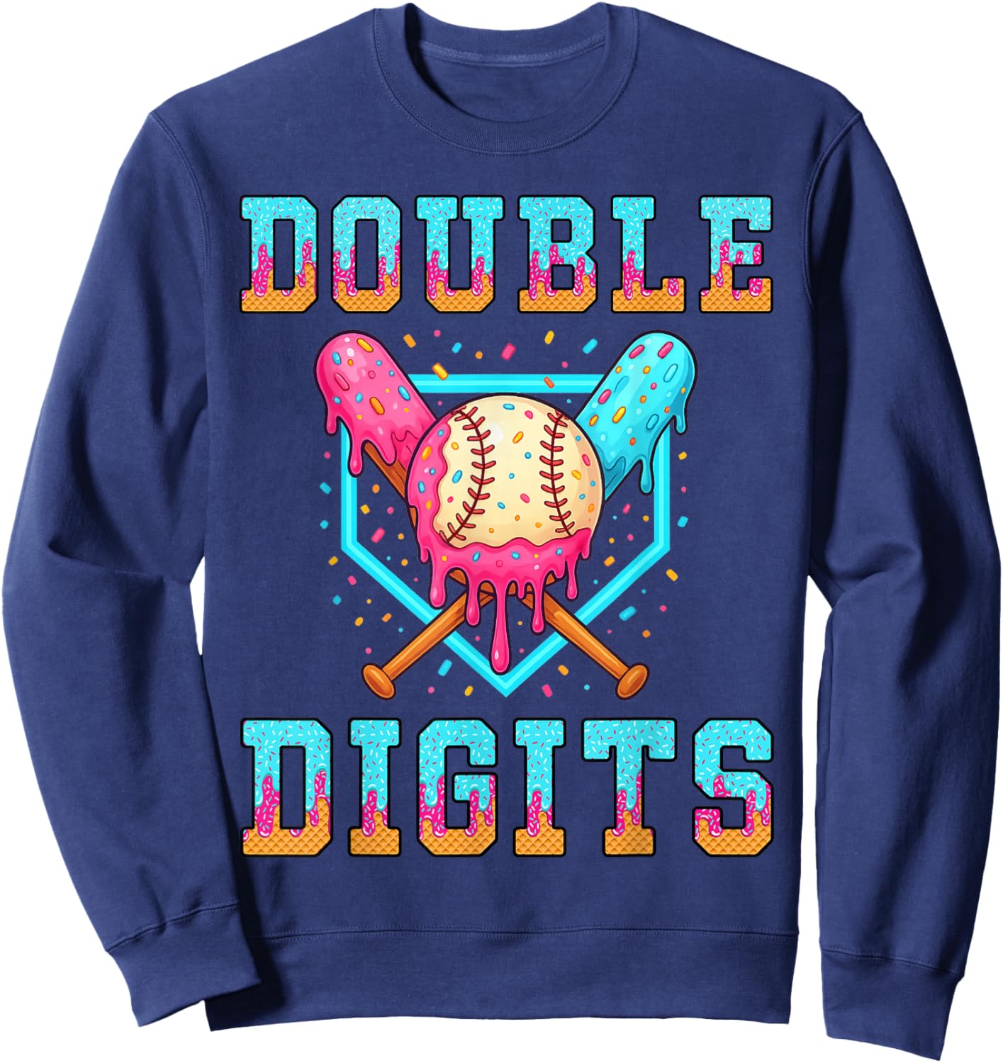 Double Digits Birthday Boy 10th Baseball Drip Birthday Party Sweatshirt - Sweatshirt | Navy