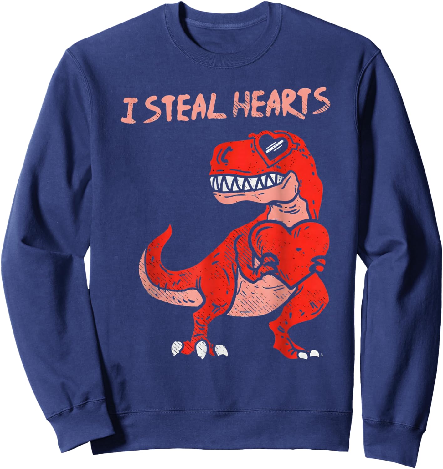 I Steal Hearts Dinosaur Trex Dino Love Valentines Sweatshirt - Sweatshirt | Navy