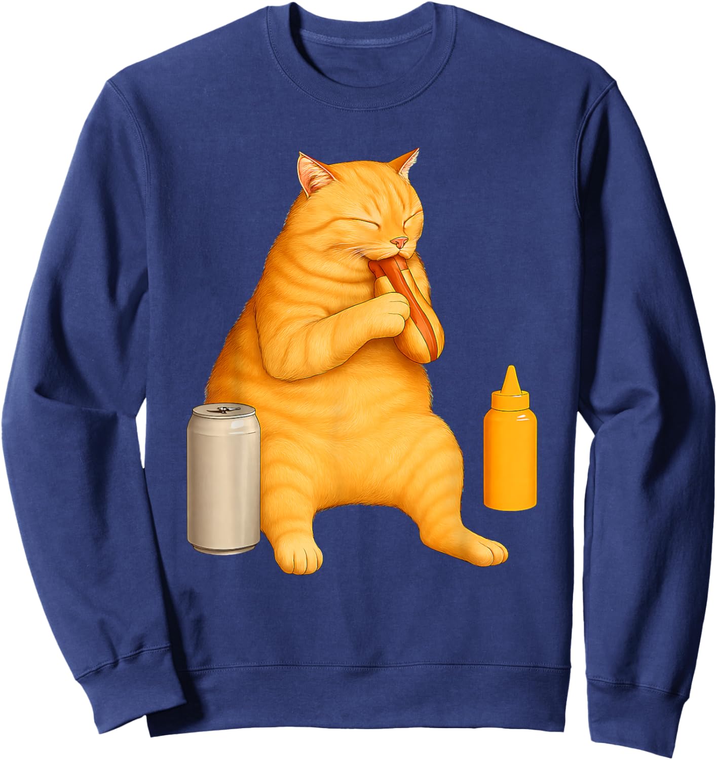 Funny Cat Eating Hot Dog for Foodies and Pet Lovers Sweatshirt - Sweatshirt | Navy