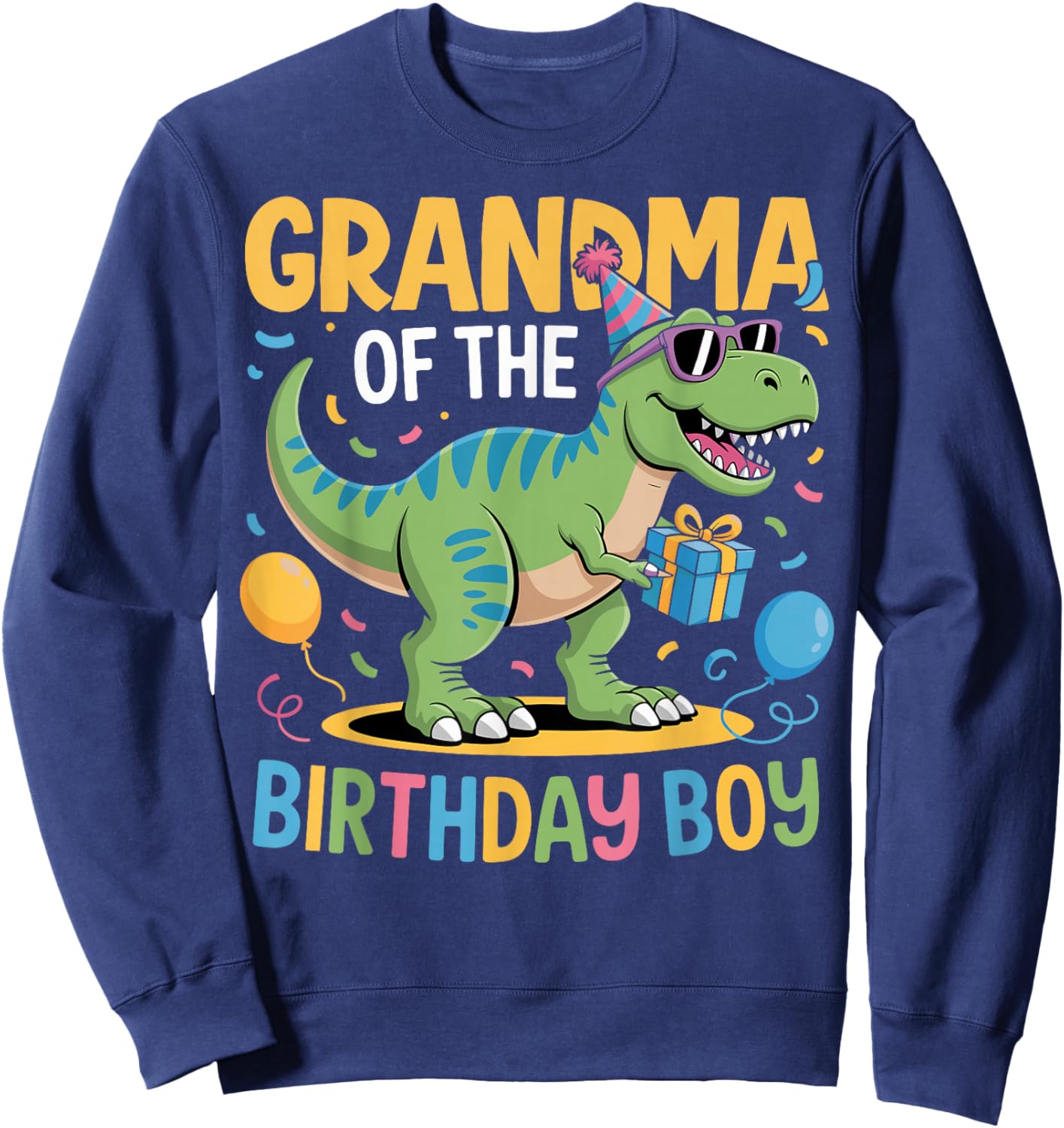 Grandma of The Birthday Party Outfit Dinosaur Squad Grandma Sweatshirt - Sweatshirt | Navy