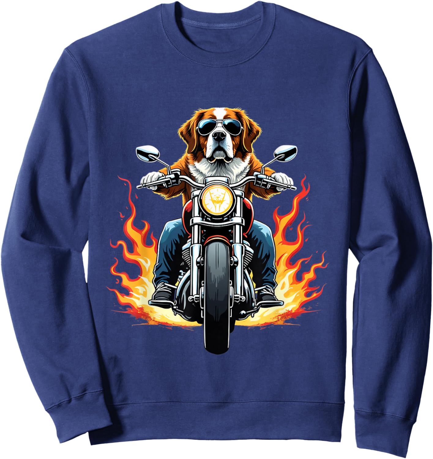 Funny St Bernard Dog Riding a Motorcycle Saint Bernard Lover Sweatshirt - Sweatshirt | Navy