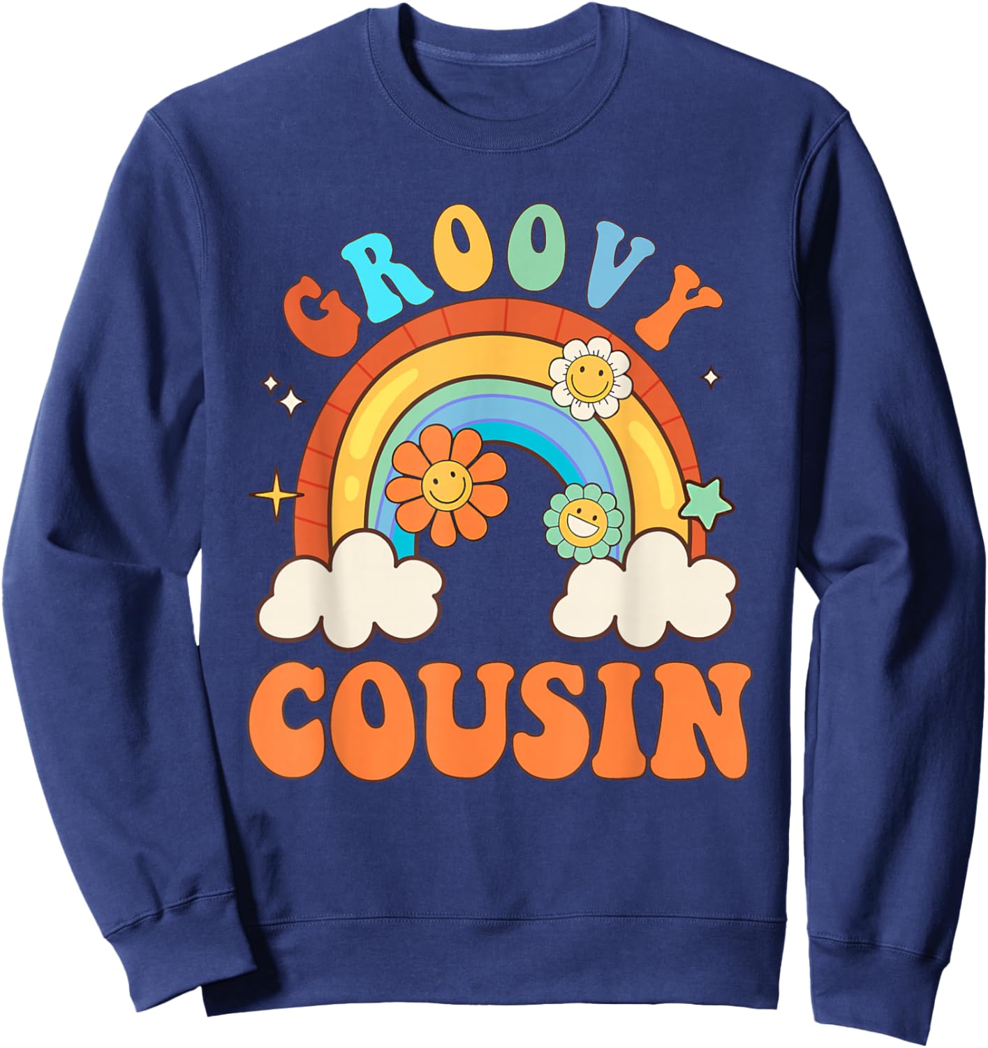 Groovy Cousin Retro Flower Rainbow Matching Family Sweatshirt - Sweatshirt | Navy