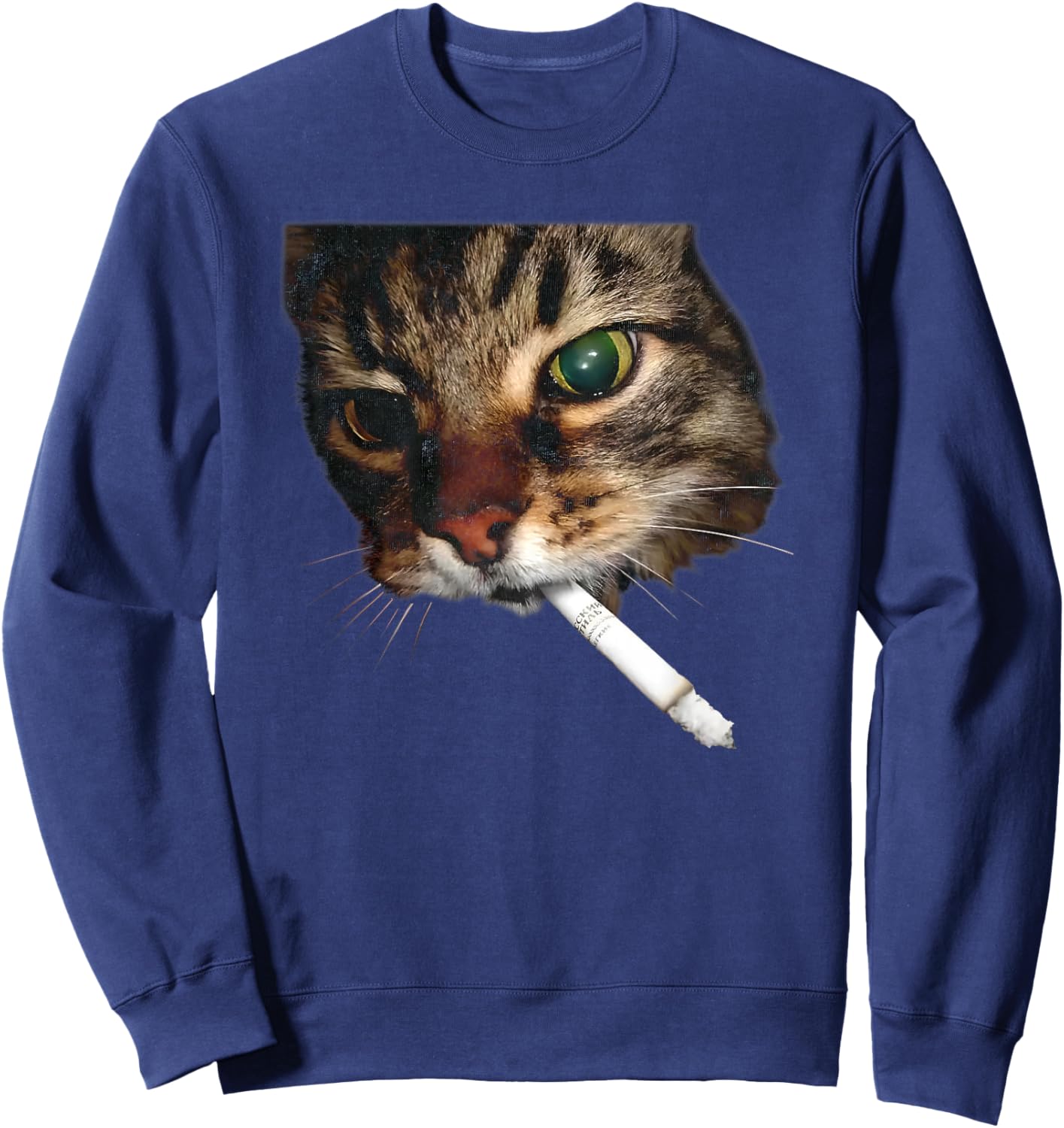 Funny Cat Smoking Vintage Grunge Meme Women Men Cat Lover Sweatshirt - Sweatshirt | Navy