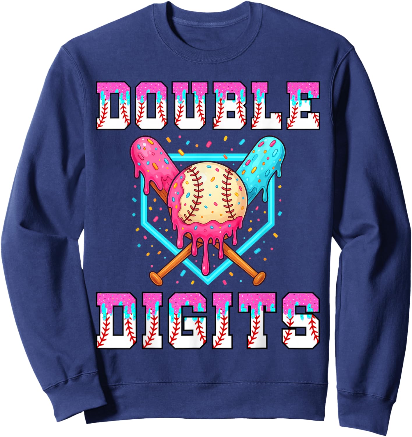 10th Birthday Shirt Boys Baseball Drip Theme Double Digits Sweatshirt - Sweatshirt | Navy