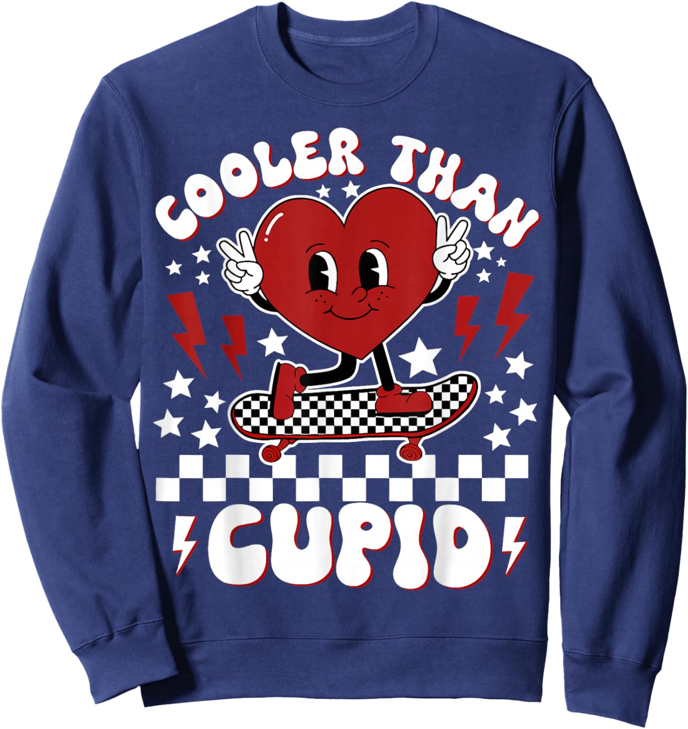 Cooler Than Cupid Heart Boy Checkered Toddler Kids Sweatshirt - Sweatshirt | Navy
