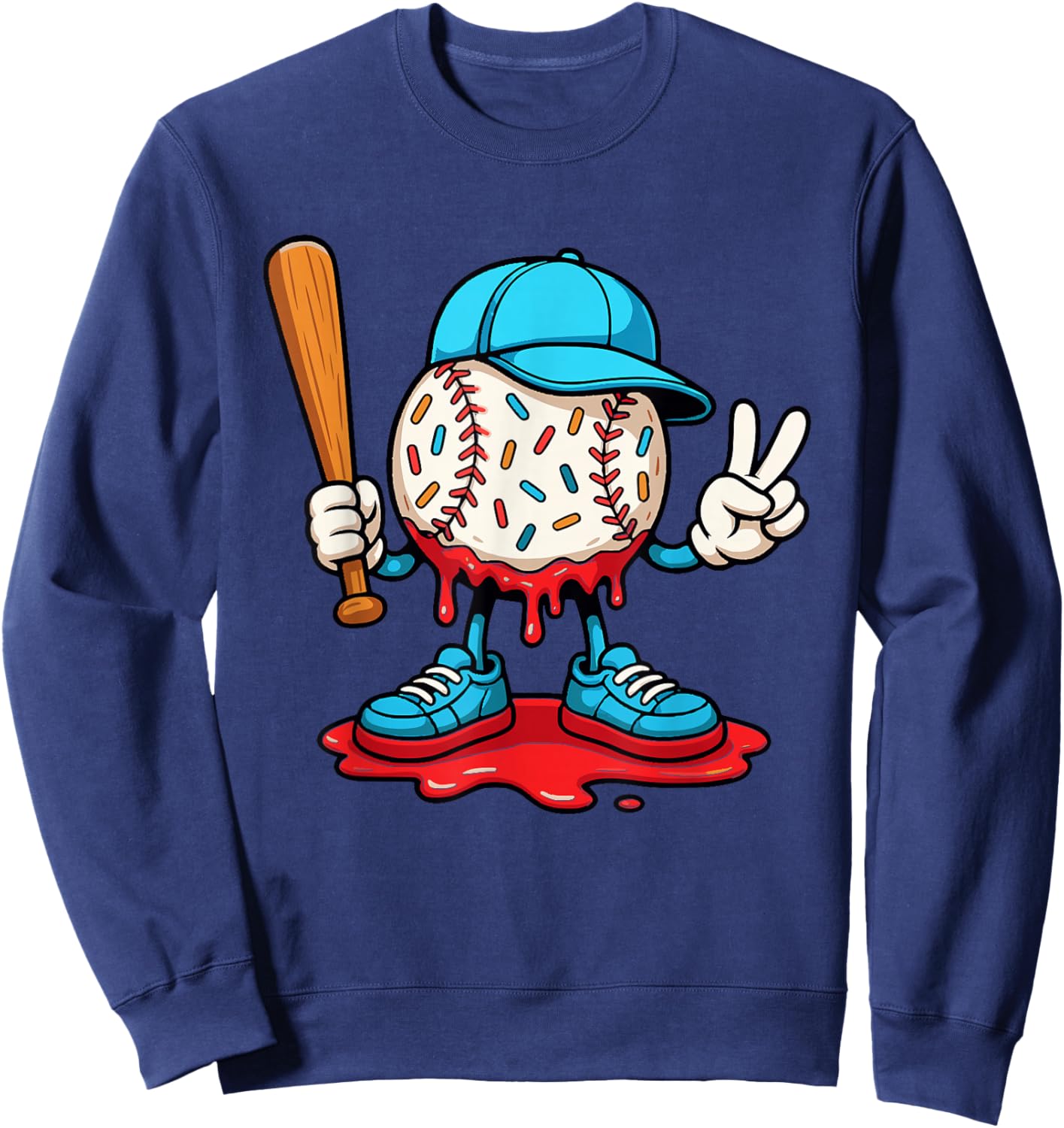 Baseball Drip for Boys Ice Cream Drip Baseball Sport Lover Sweatshirt - Sweatshirt | Navy