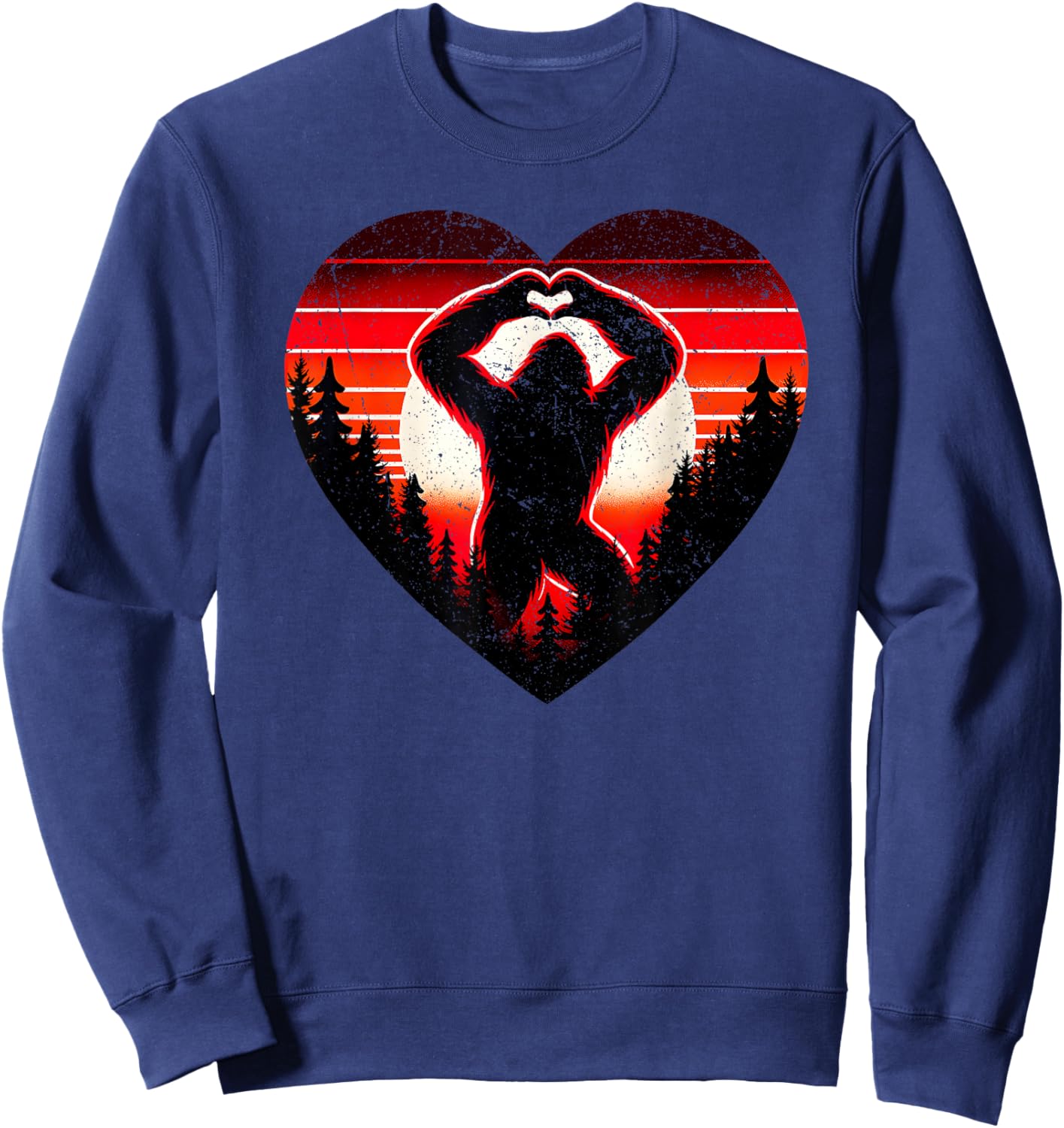Sasquatch Bigfoot Love Heart Valentine Boys Girls Kids Sweatshirt - Sweatshirt | Navy