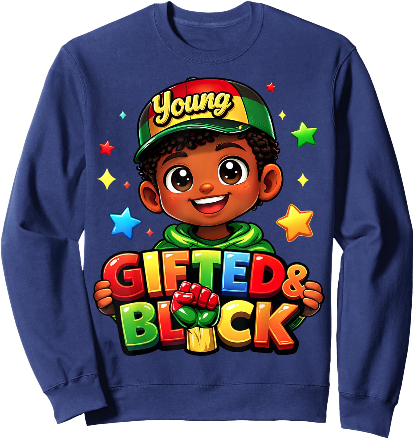 Young Gifted & Black History Month African American Boy Kids Sweatshirt - Sweatshirt | Navy