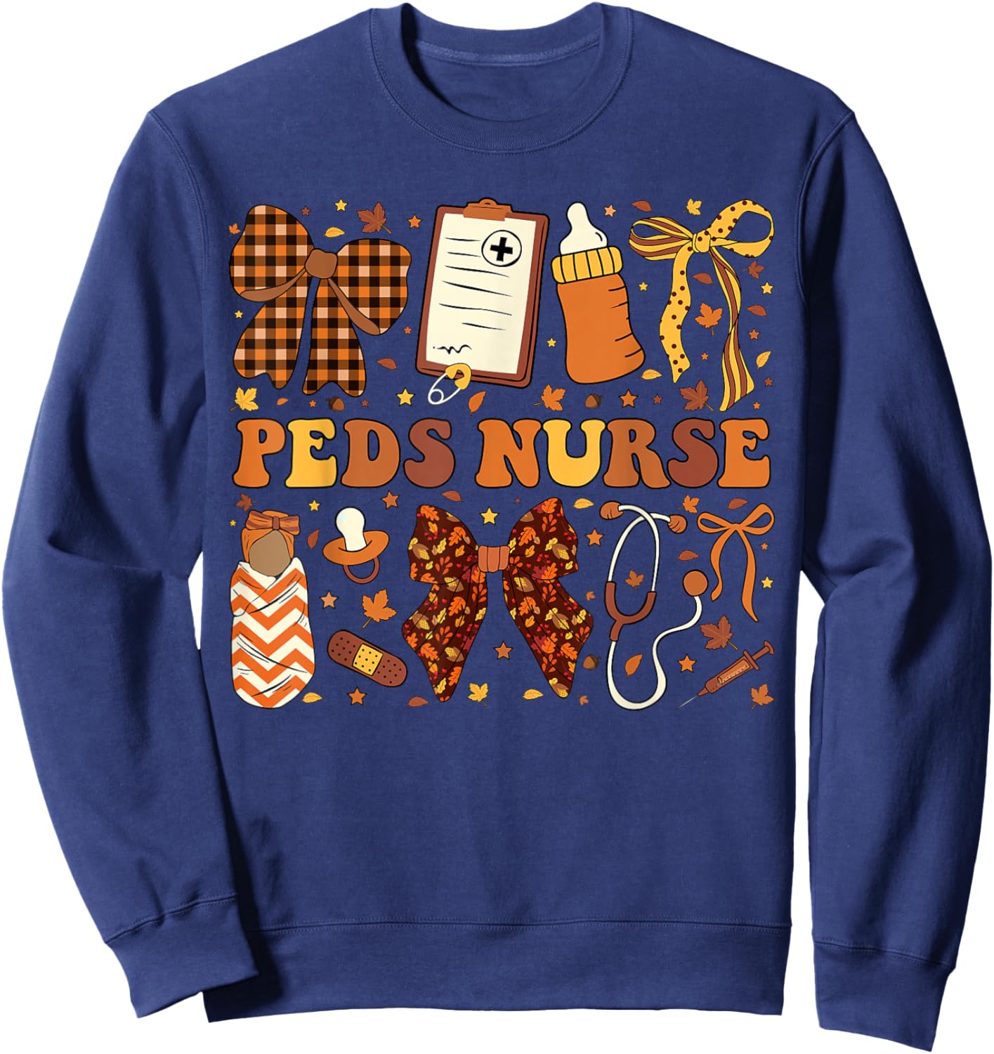 Peds Nurse Fall Coquette Pediatric Nursing Thanksgiving Sweatshirt - Sweatshirt | Navy