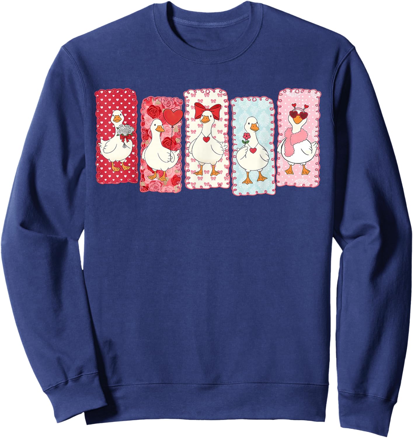 Cute Valentine Love Goose Portraits Coquette Sweatshirt - Sweatshirt | Navy