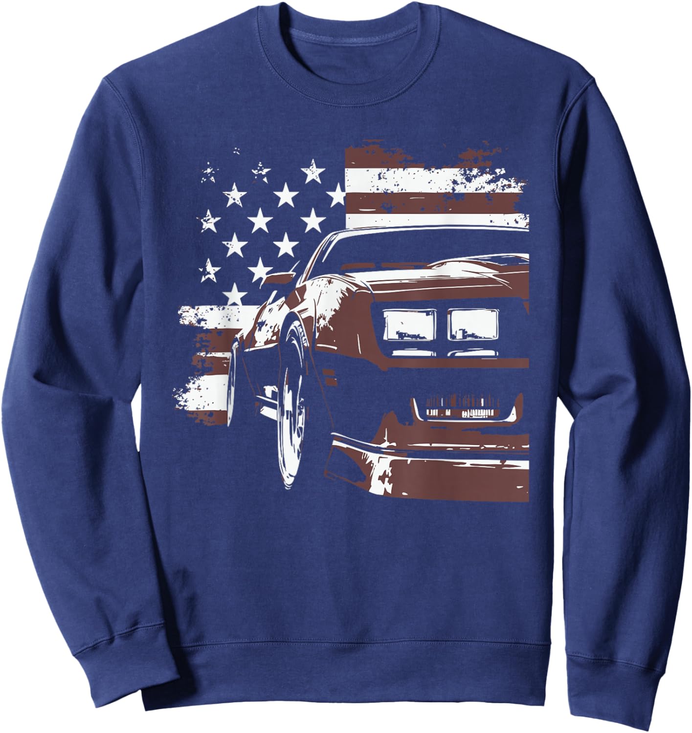 Patriotic Muscle Car IROC Z Front Headlight Corner USA Flag Sweatshirt - Sweatshirt | Navy