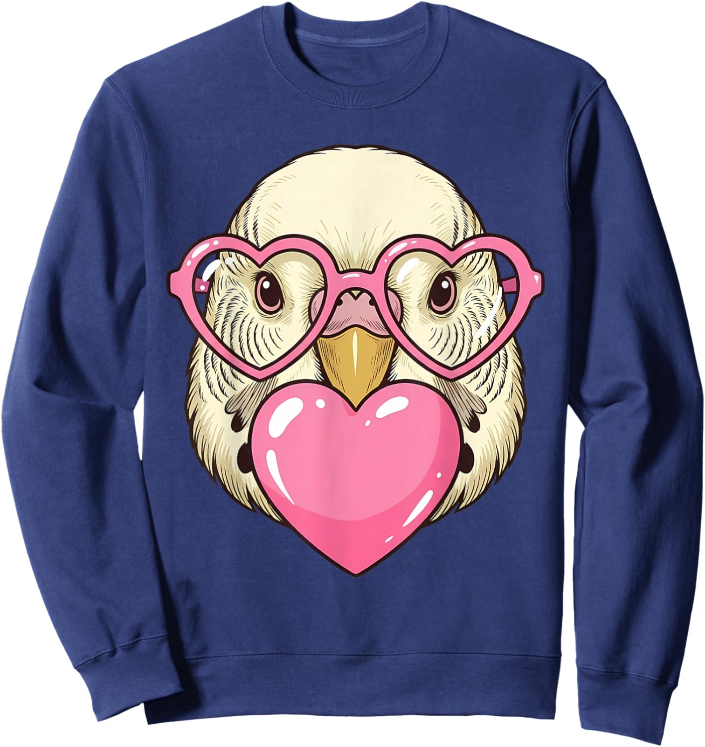 Cute Parakeet Blowing Pink Valentine Heart Bubble Gum Sweatshirt - Sweatshirt | Navy