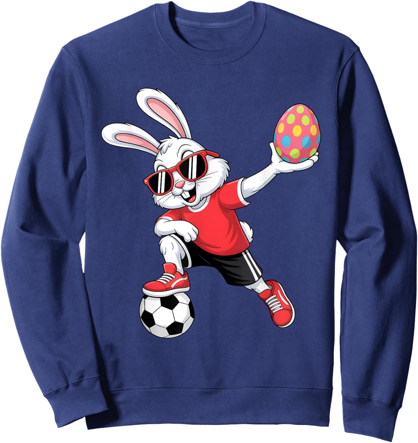 Happy Easter Bunny Playing Soccer Boys Kids Sweatshirt - Sweatshirt | Navy