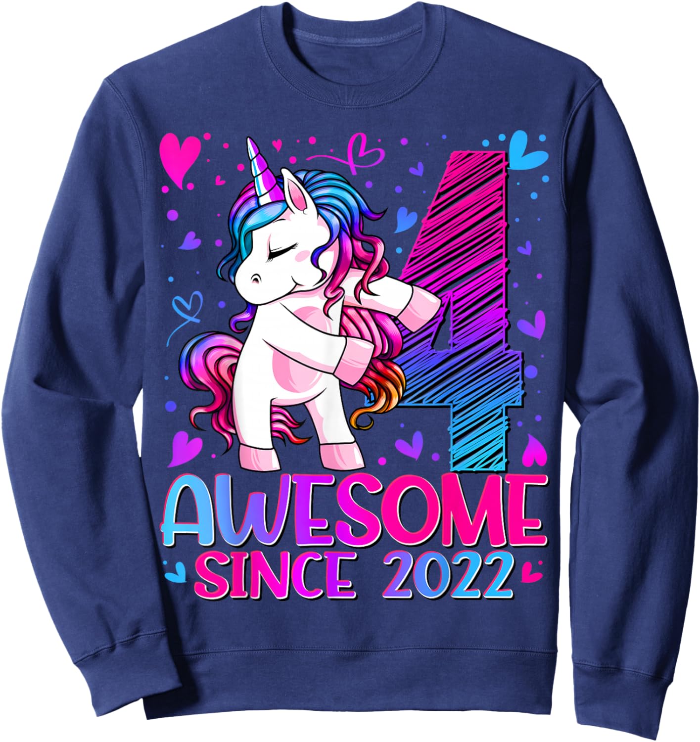 4th Birthday Shirt Girl 4 Year Old Gifts 4 Birthday Girl Sweatshirt - Sweatshirt | Navy