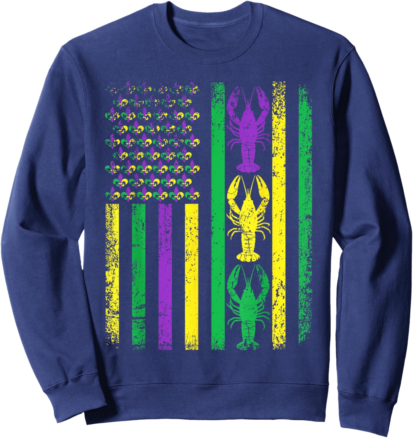 Retro Mardi Gras USA American Flag Crawfish Parade Men Women Sweatshirt - Sweatshirt | Navy