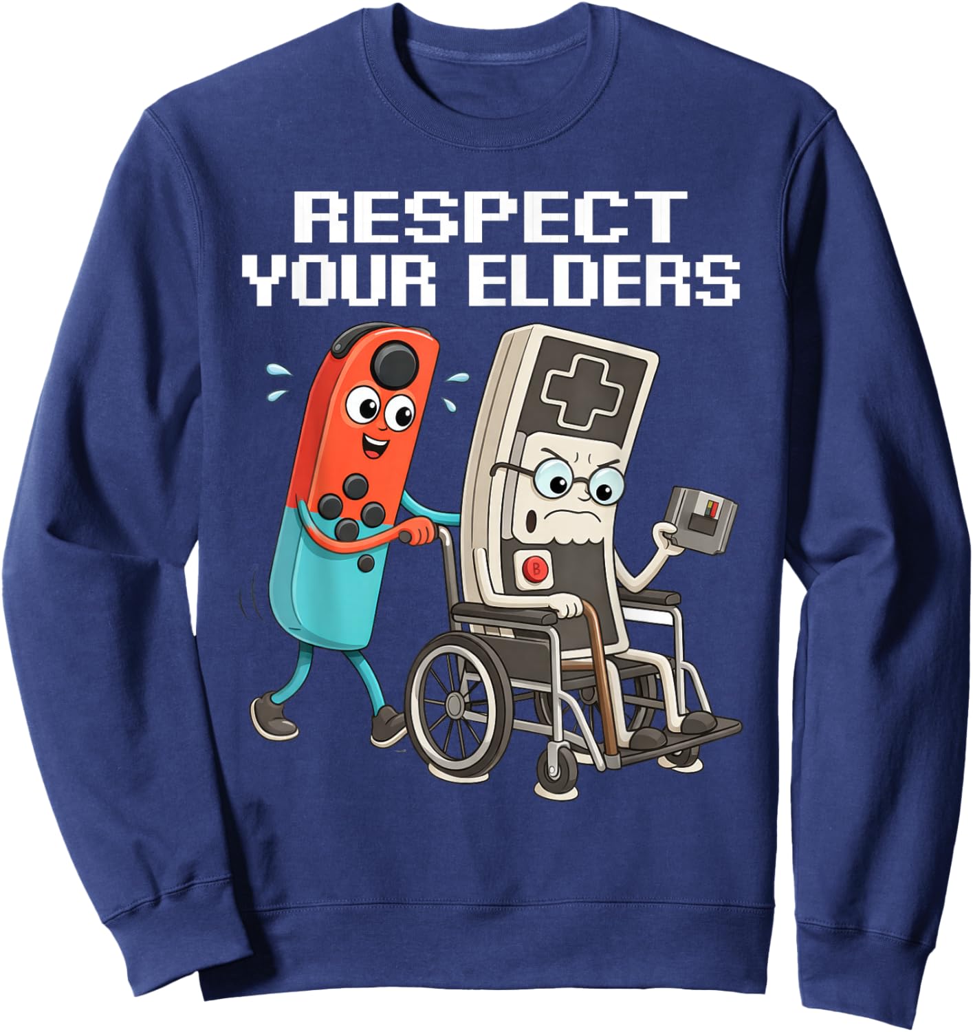 Respect Your Elders Retro Gaming Funny Gamer Controller 80s Sweatshirt - Sweatshirt | Navy