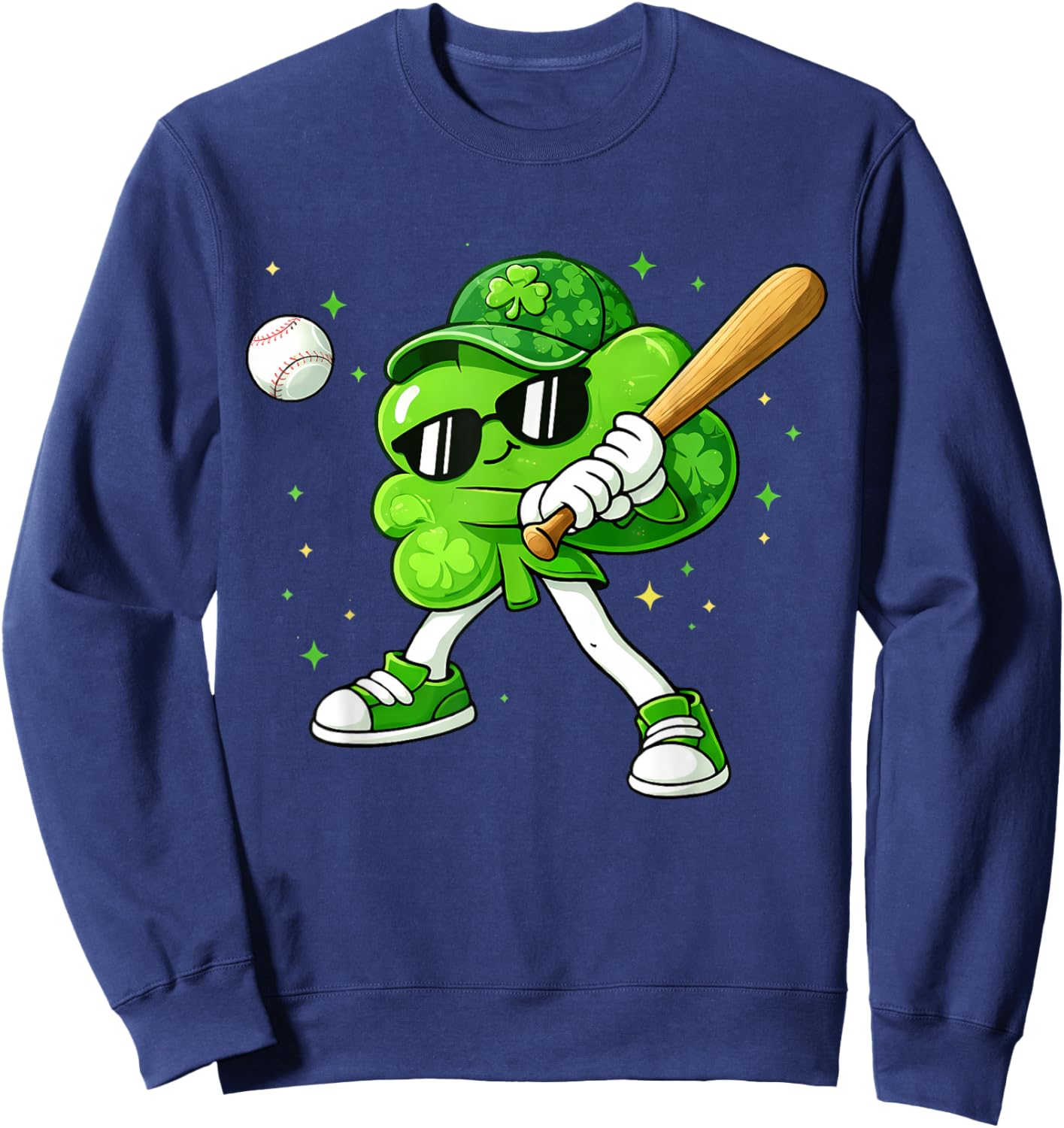 Lucky Shamrock Playing Baseball Funny St Patrick's Kids Boys Sweatshirt - Sweatshirt | Navy