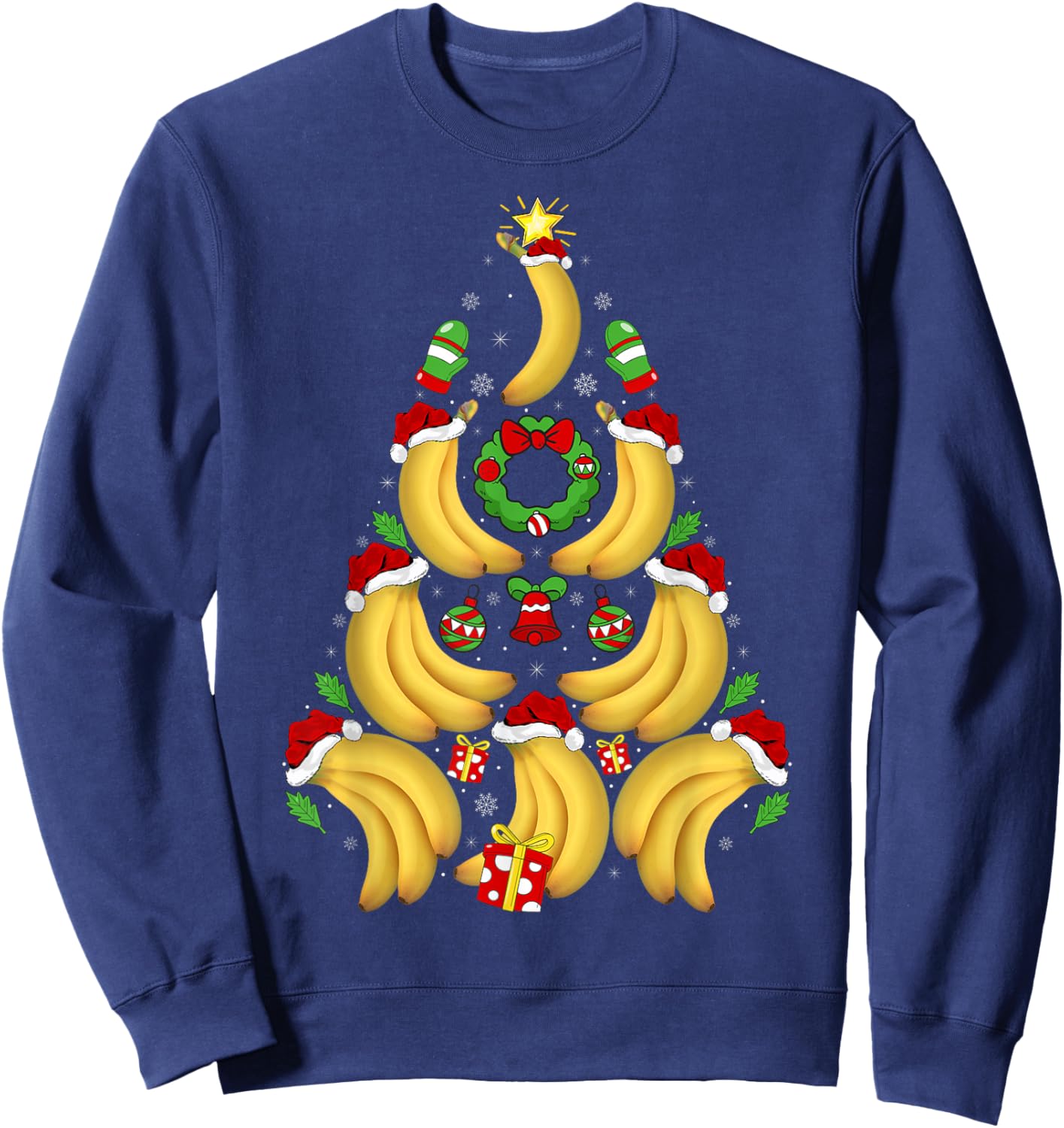 Banana Christmas Tree Lights Santa Hat Funny Banana Xmas Sweatshirt - Sweatshirt | Navy