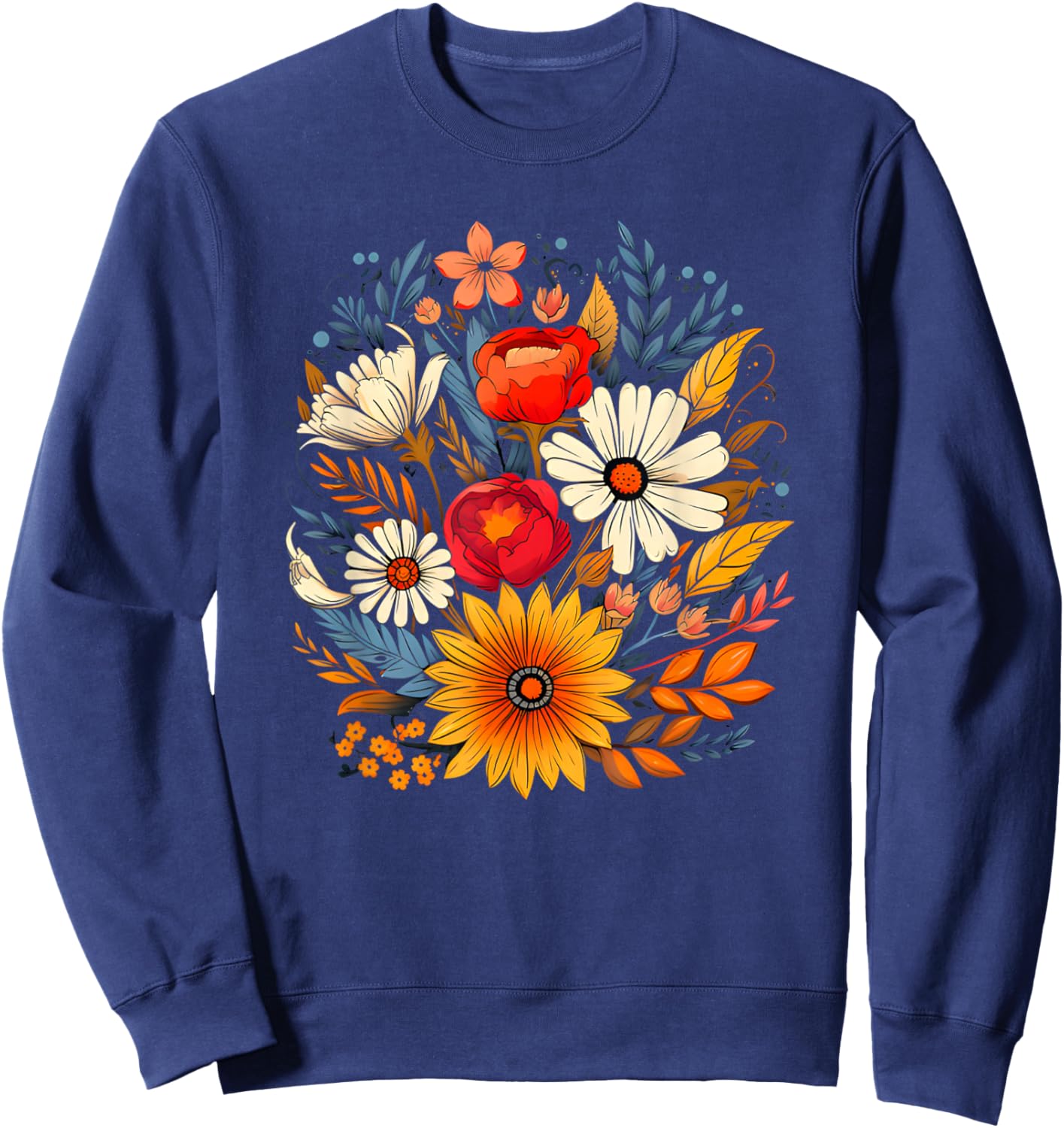 Floral Nature Flower Boho Wildflower Lover Sweatshirt - Sweatshirt | Navy