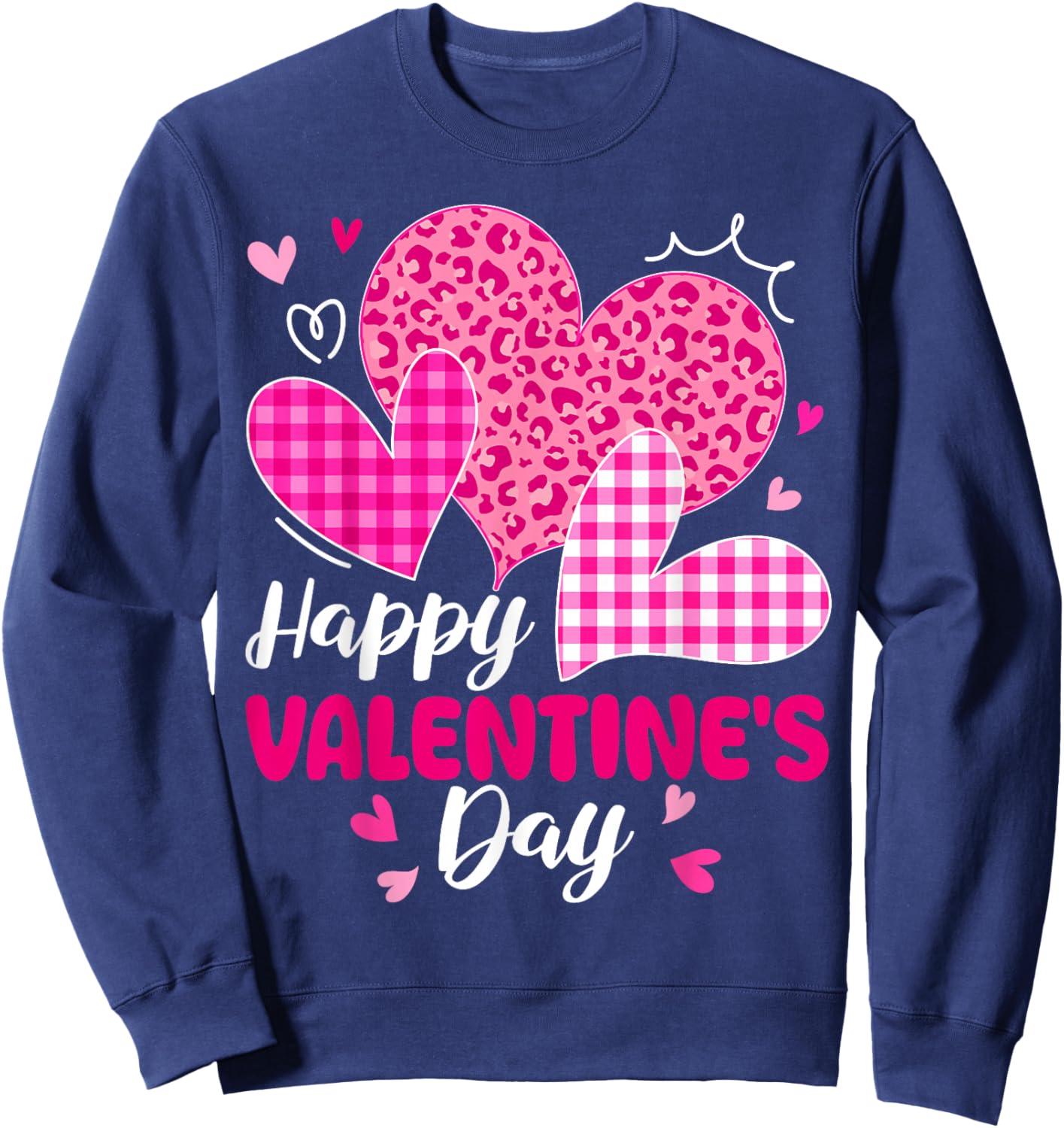 Happy Valentines Pink Leopard Heart Outfit Women Girl Sweatshirt - Sweatshirt | Navy