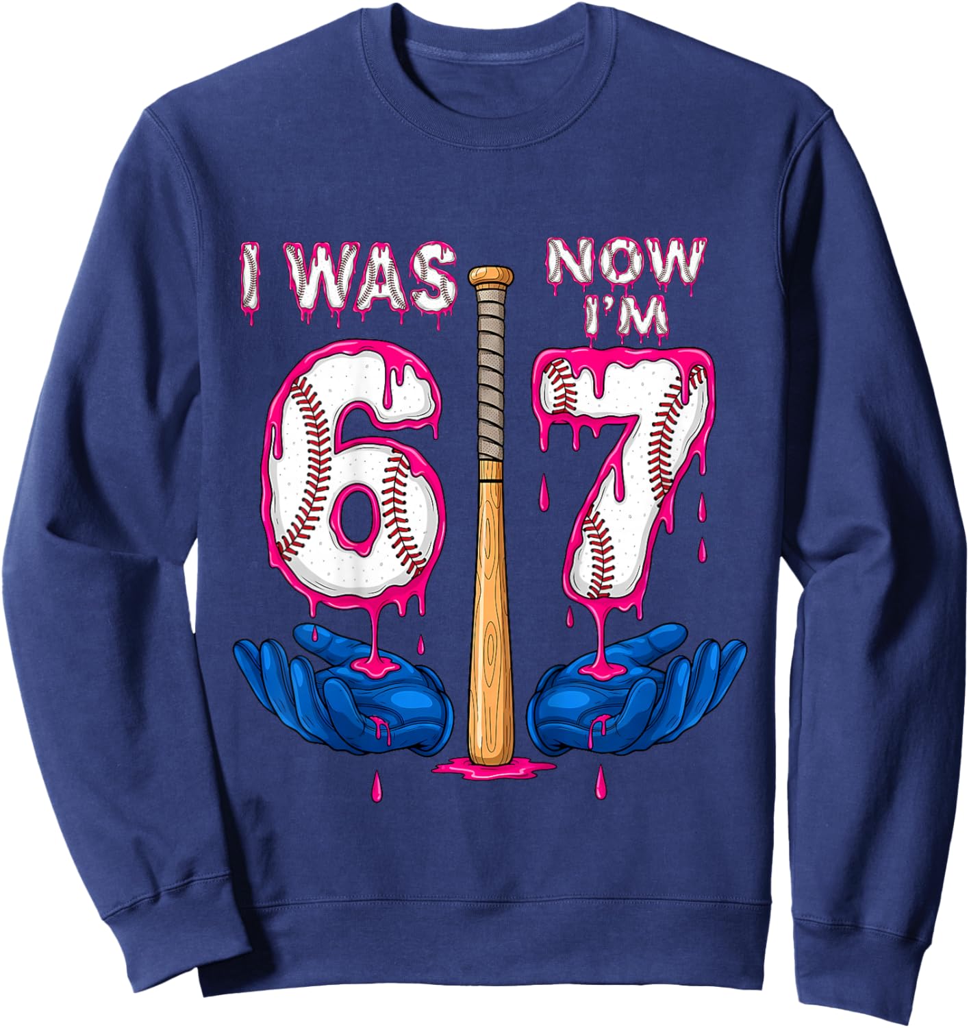 I was 6 Now I'm 7 Years Old Birthday Bday 67 Six Seven Meme Sweatshirt - Sweatshirt | Navy