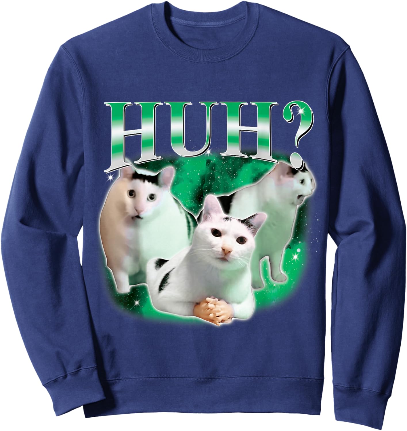 Huh Funny Dank Cat Stupid Oddly Specific Cat Meme Bootleg Sweatshirt - Sweatshirt | Navy