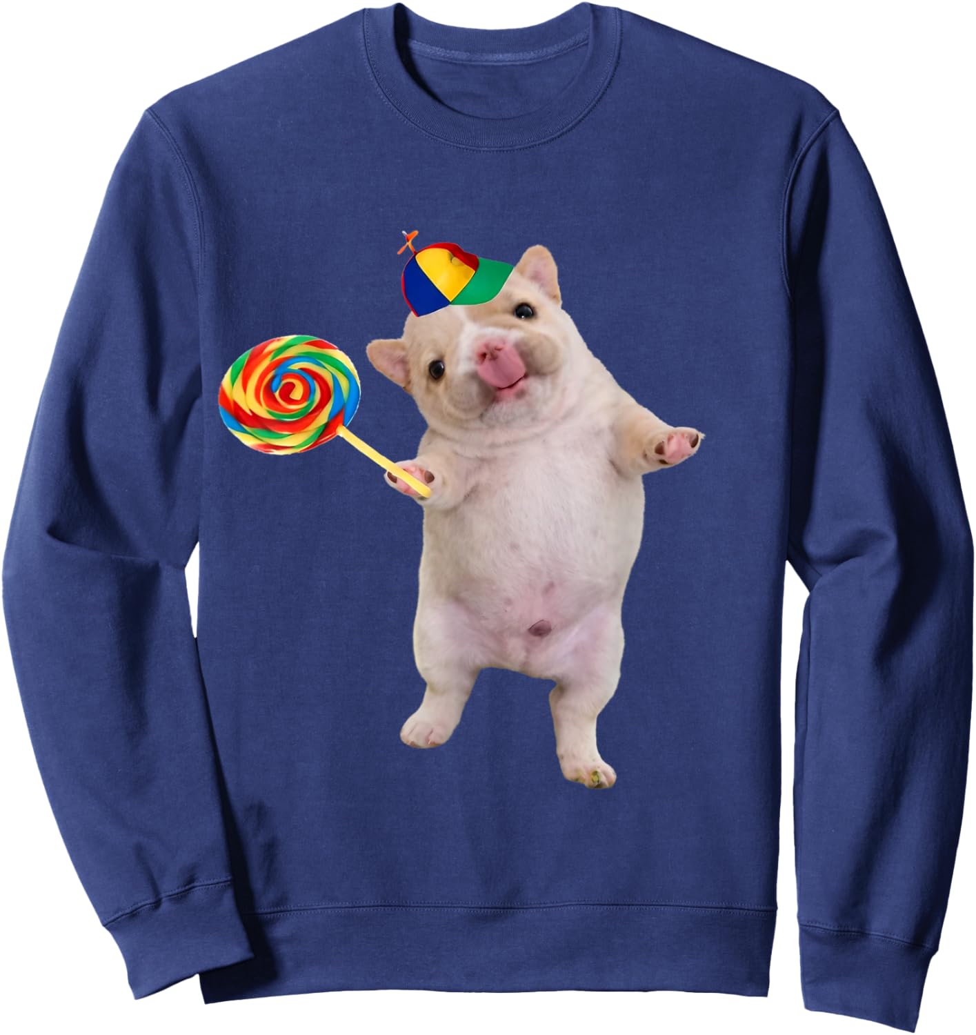 Silly Dog with Lollipop Meme Dog Lover Sweatshirt - Sweatshirt | Navy