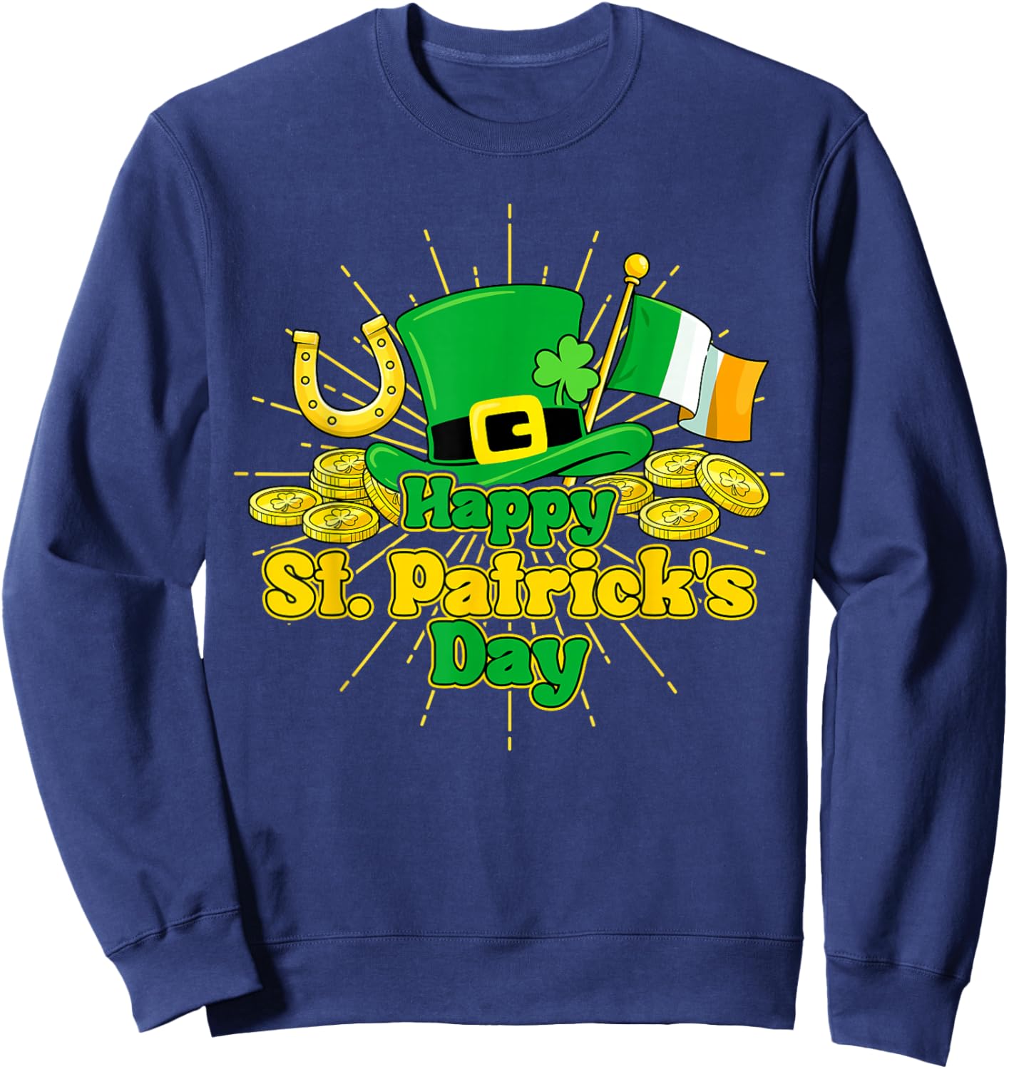 Happy St Patricks Day Green Irish Shamrock Men Women Kids Sweatshirt - Sweatshirt | Navy