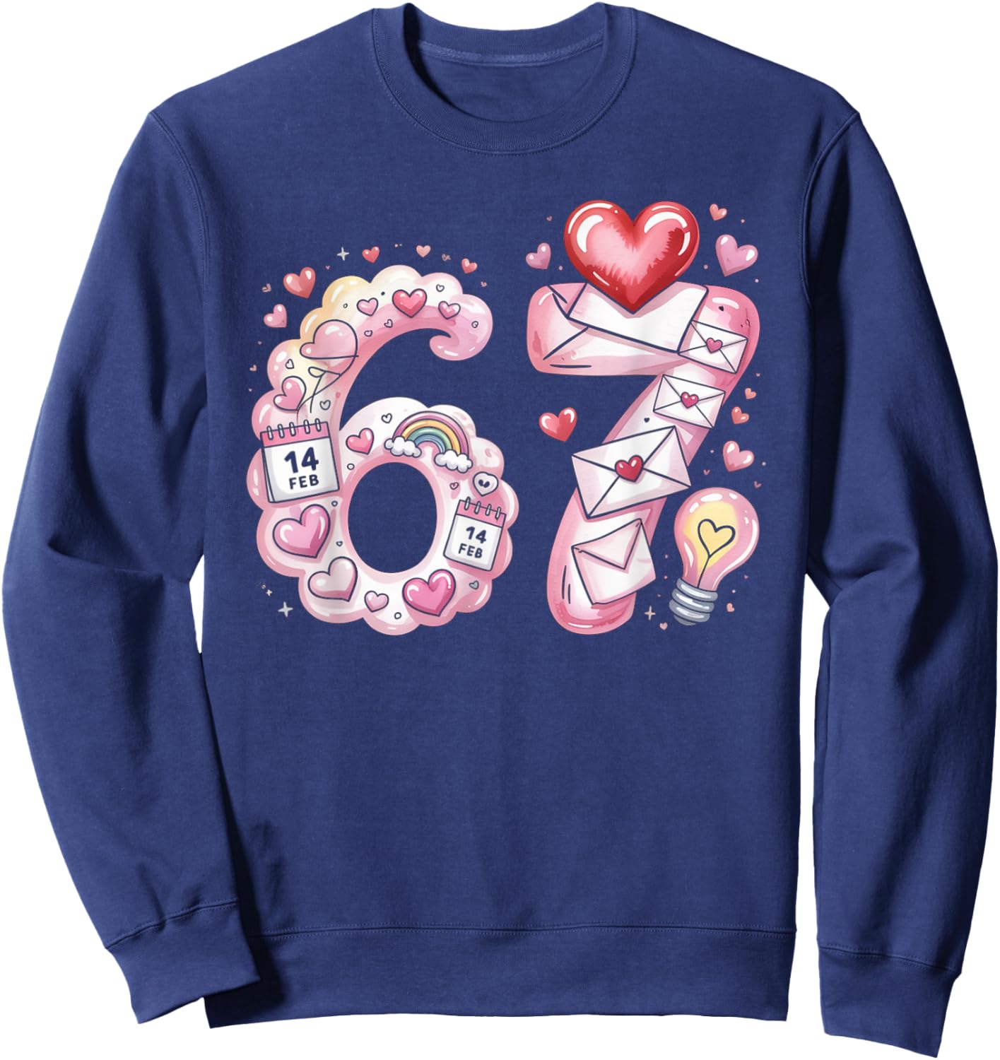 Cute 67 Hearts Number Six Seven Valentines Day Love Women Sweatshirt - Sweatshirt | Navy