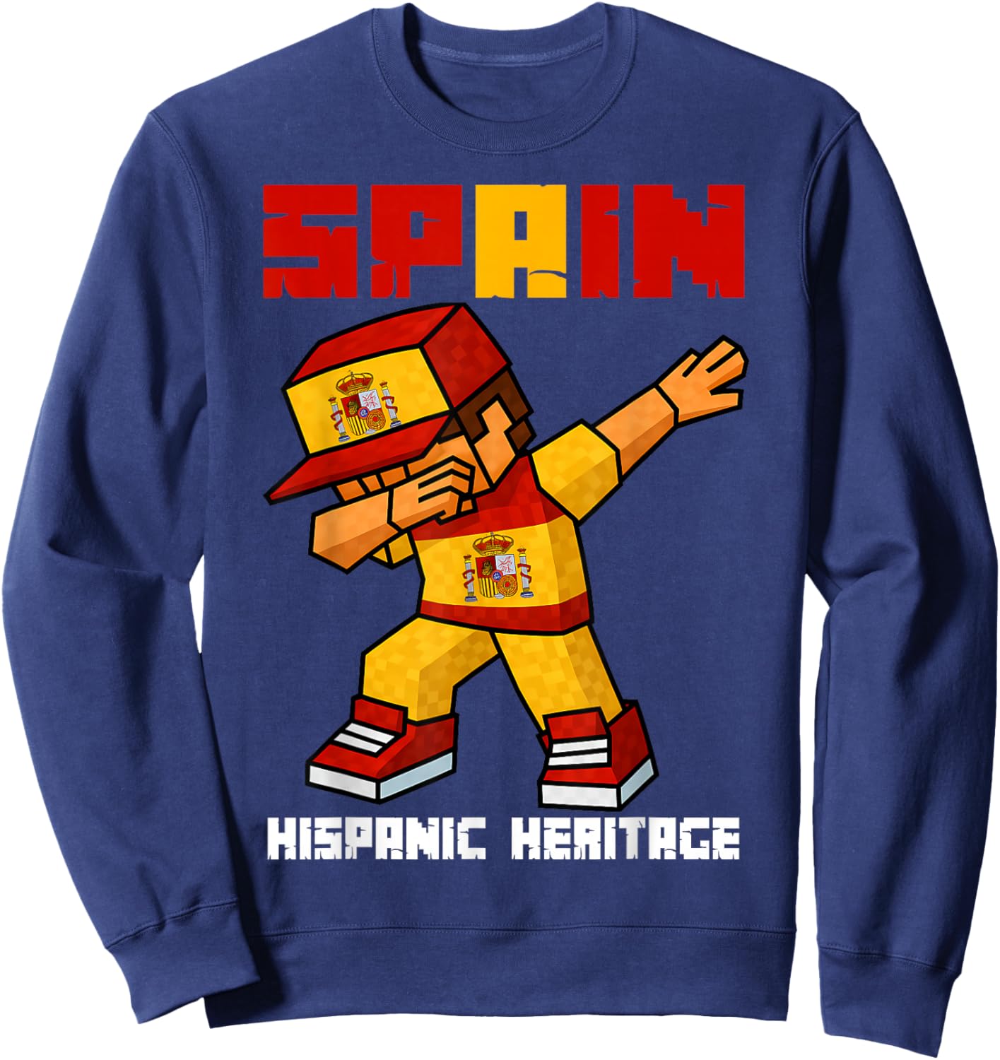Spain Root Dab Boy Game Pixel Hispanic Heritage Spaniard Kid Sweatshirt - Sweatshirt | Navy