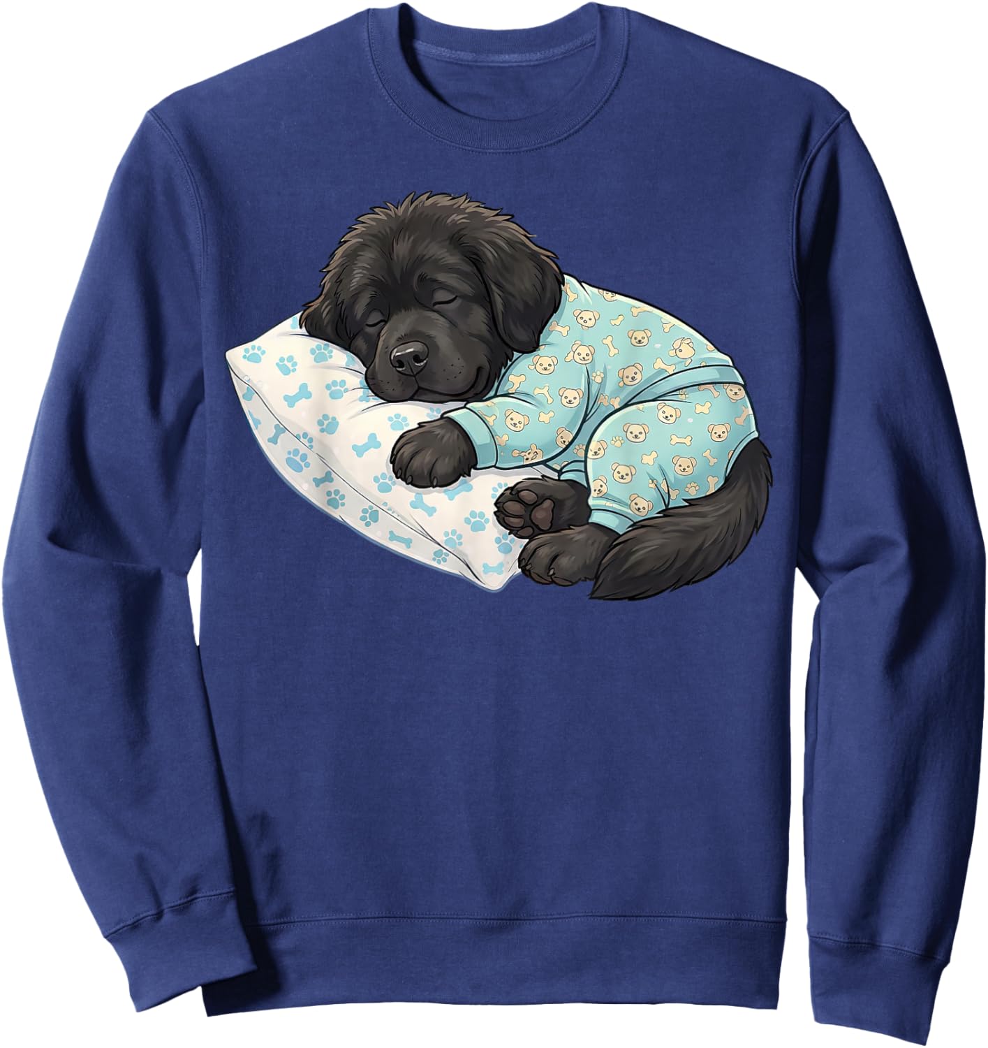 Cute Newfoundland Dog Sleeping in Pajamas Bedtime Art Sweatshirt - Sweatshirt | Navy