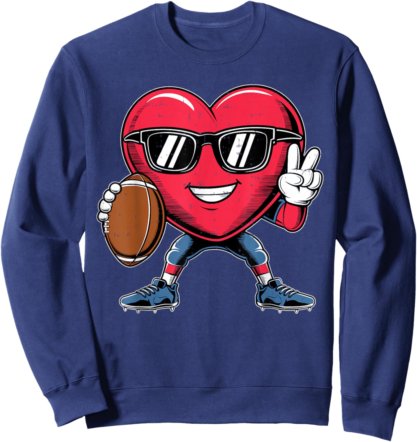 Heart Play Football Valentines Day for Teens Boys Girls Kids Sweatshirt - Sweatshirt | Navy