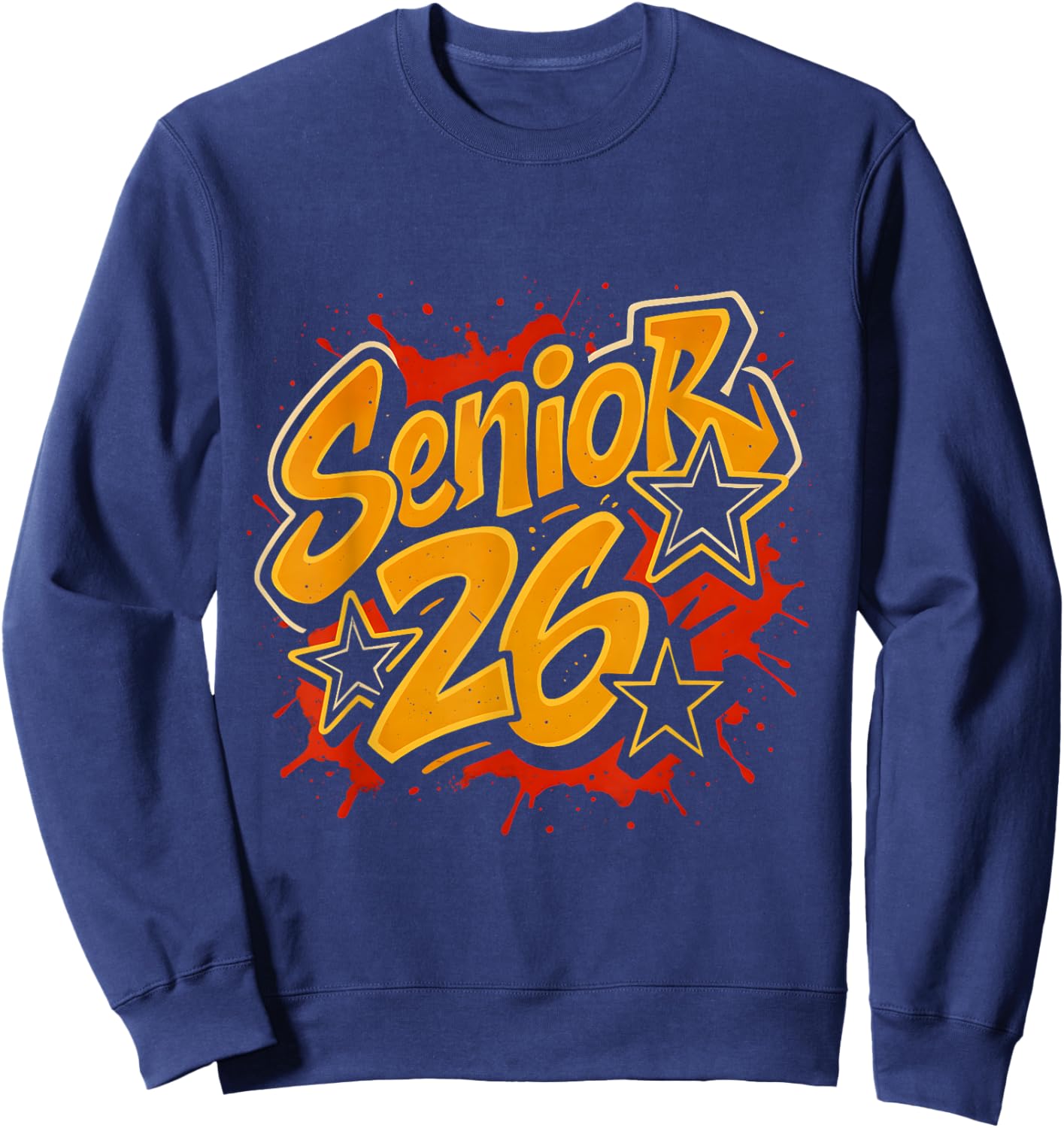 Senior 2026 Yellow Graffiti Star Design for Graduates Sweatshirt - Sweatshirt | Navy