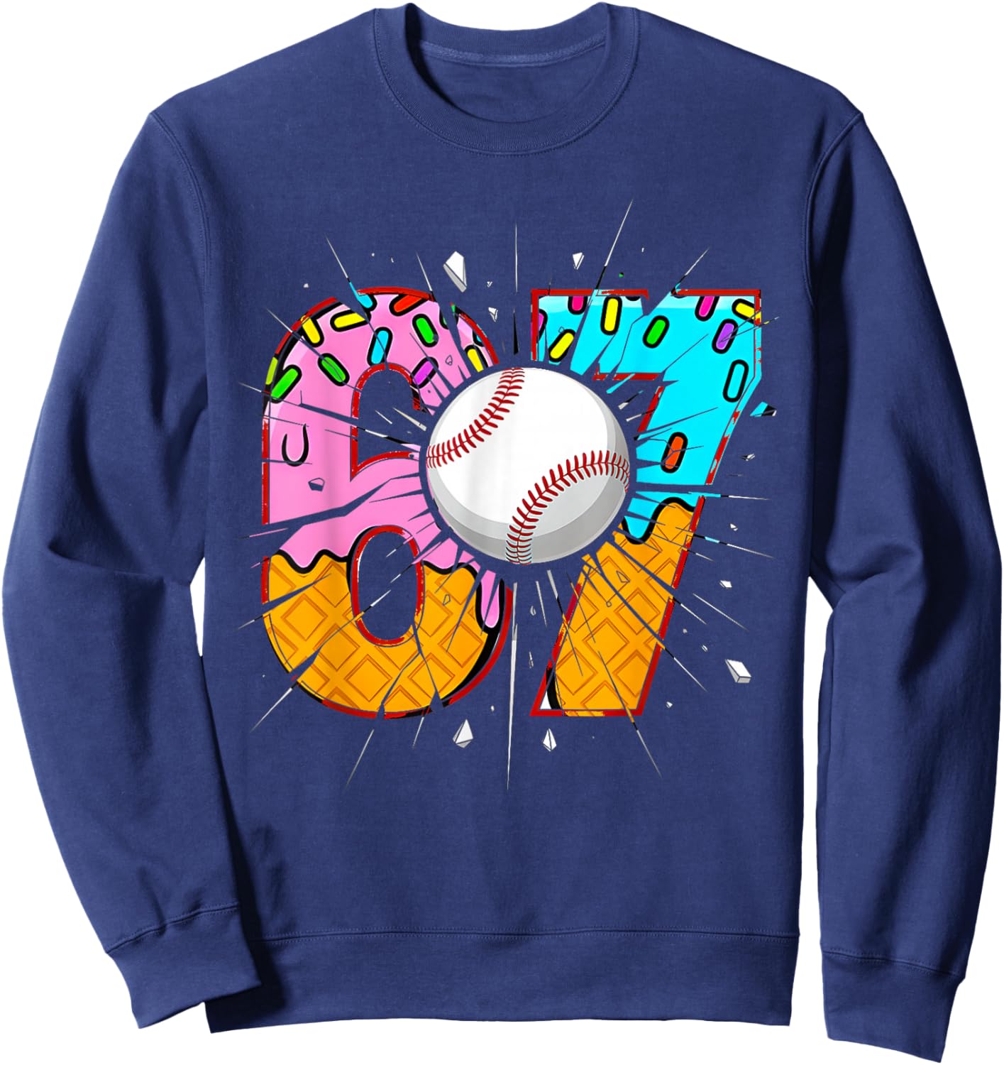 Funny 67 Six Seven 6 7 Boys 67 Baseball Ice Cream Drip 6 7 Sweatshirt - Sweatshirt | Navy