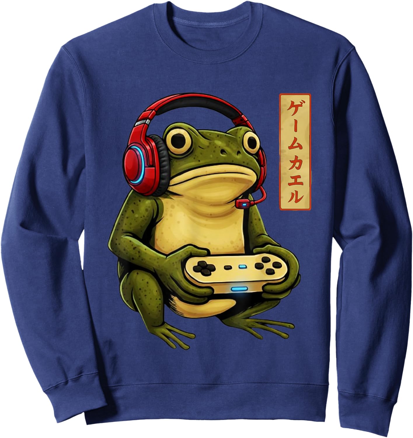 Funny Gamer Frog Vintage Gaming Japanese Art Sweatshirt - Sweatshirt | Navy