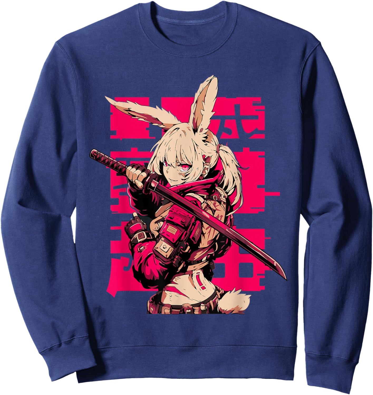 Cyberpunk Bunny Girl Katana Anime Manga Techwear Harajuku Sweatshirt - Sweatshirt | Navy