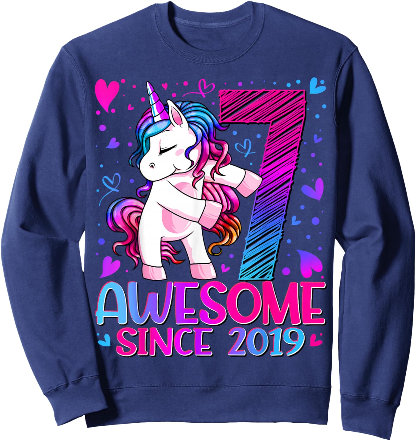 7th Birthday Shirt Girl 7 Year Old Gifts 7 Birthday Girl Sweatshirt - Sweatshirt | Navy