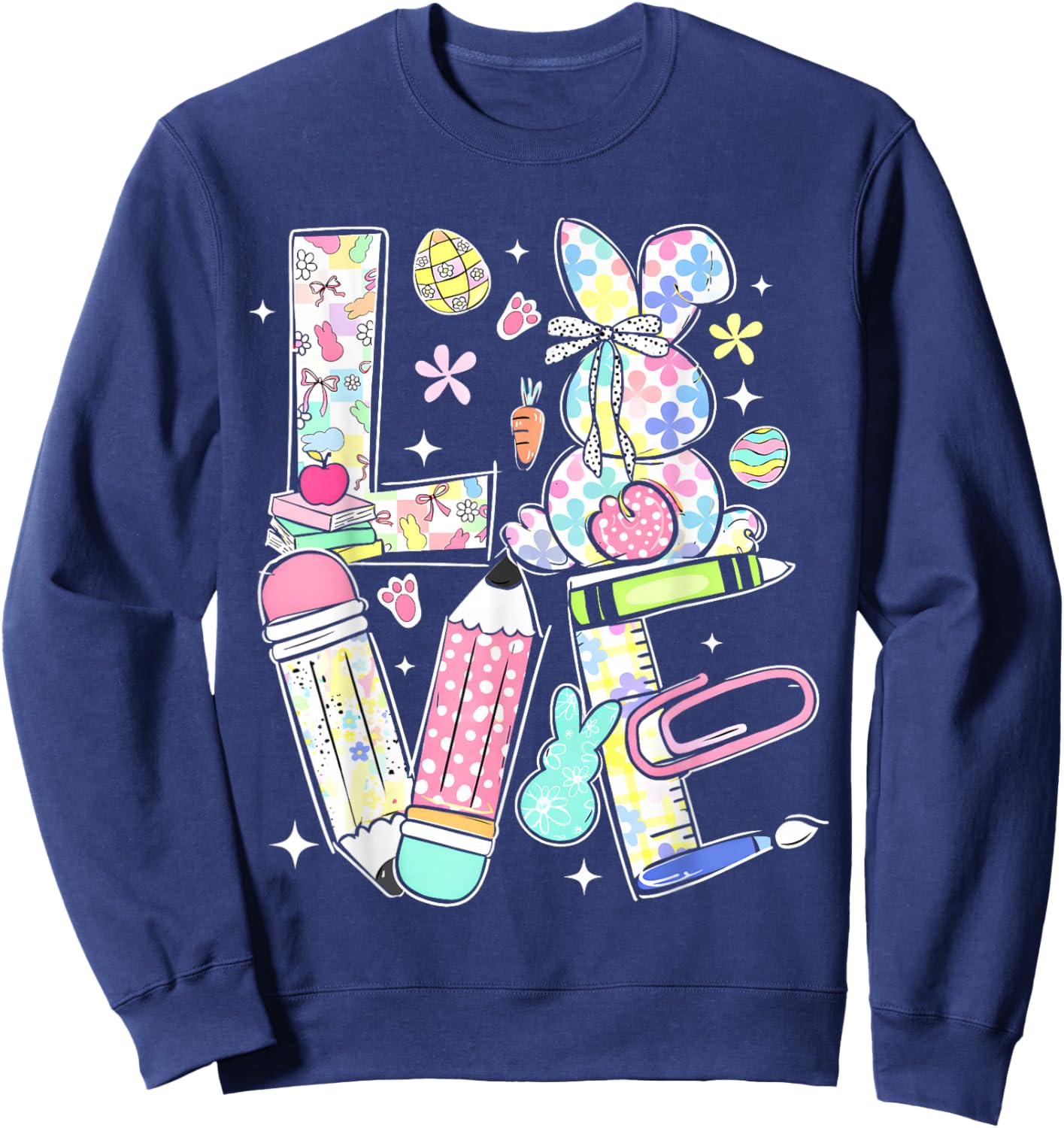 Love Easter Bunny Teacher Kid Cute Rabbit Spring Girl Women Sweatshirt - Sweatshirt | Navy