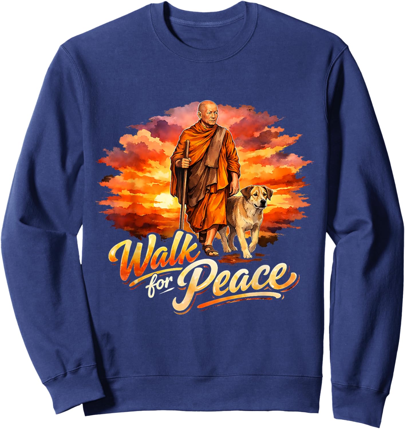 Walk for Peace Mindful Monk Spiritual Art Sweatshirt - Sweatshirt | Navy