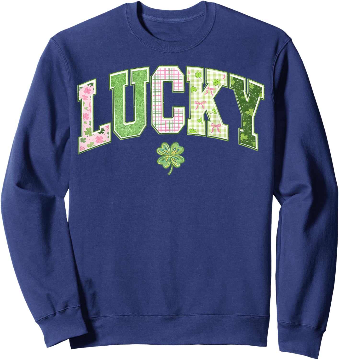 Lucky Shamrock Coquette Bow St Patrick's Day Girl Women Sweatshirt - Sweatshirt | Navy