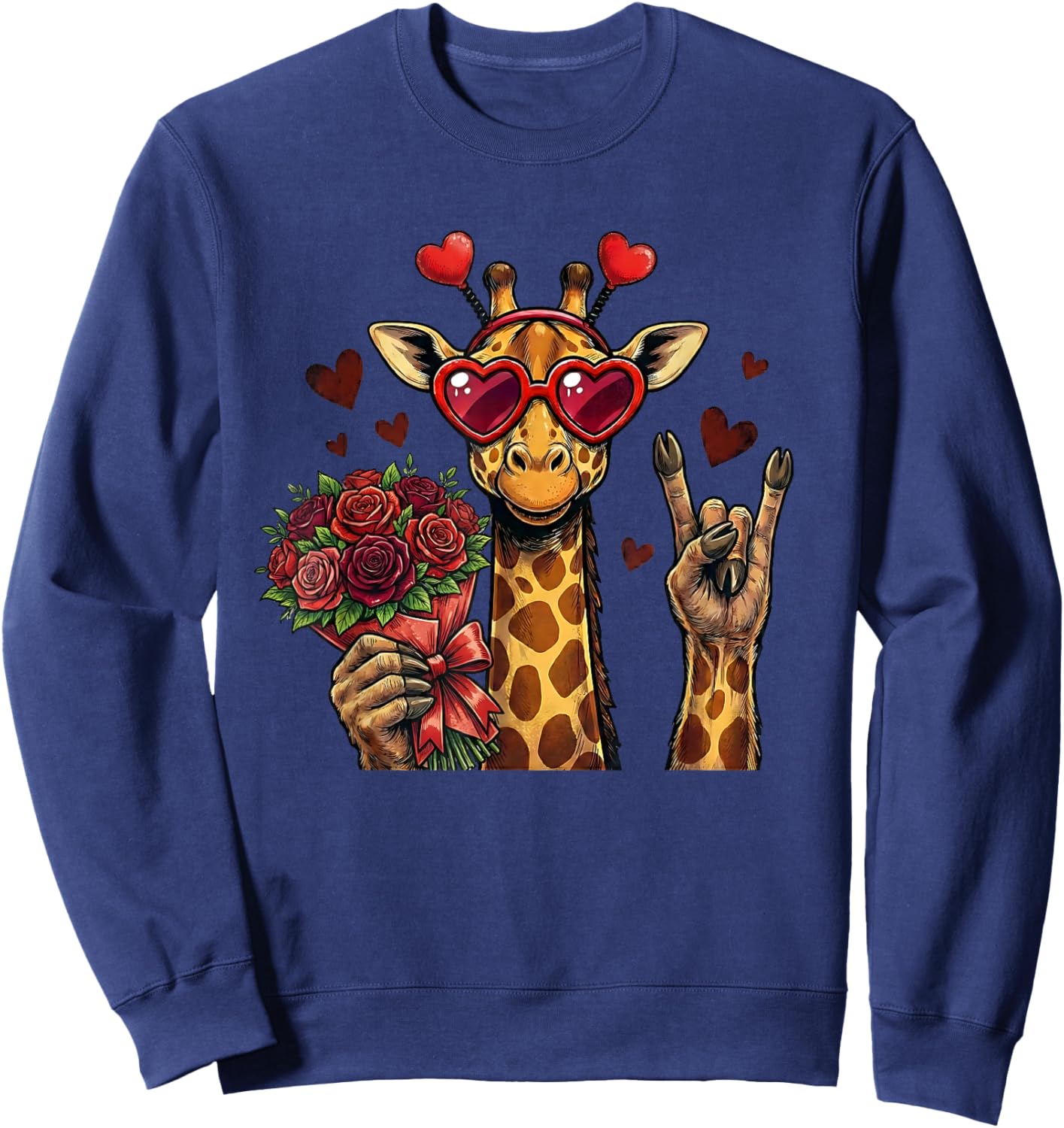 Funny Giraffe Love Design Valentine Heart Glasses Sweatshirt - Sweatshirt | Navy