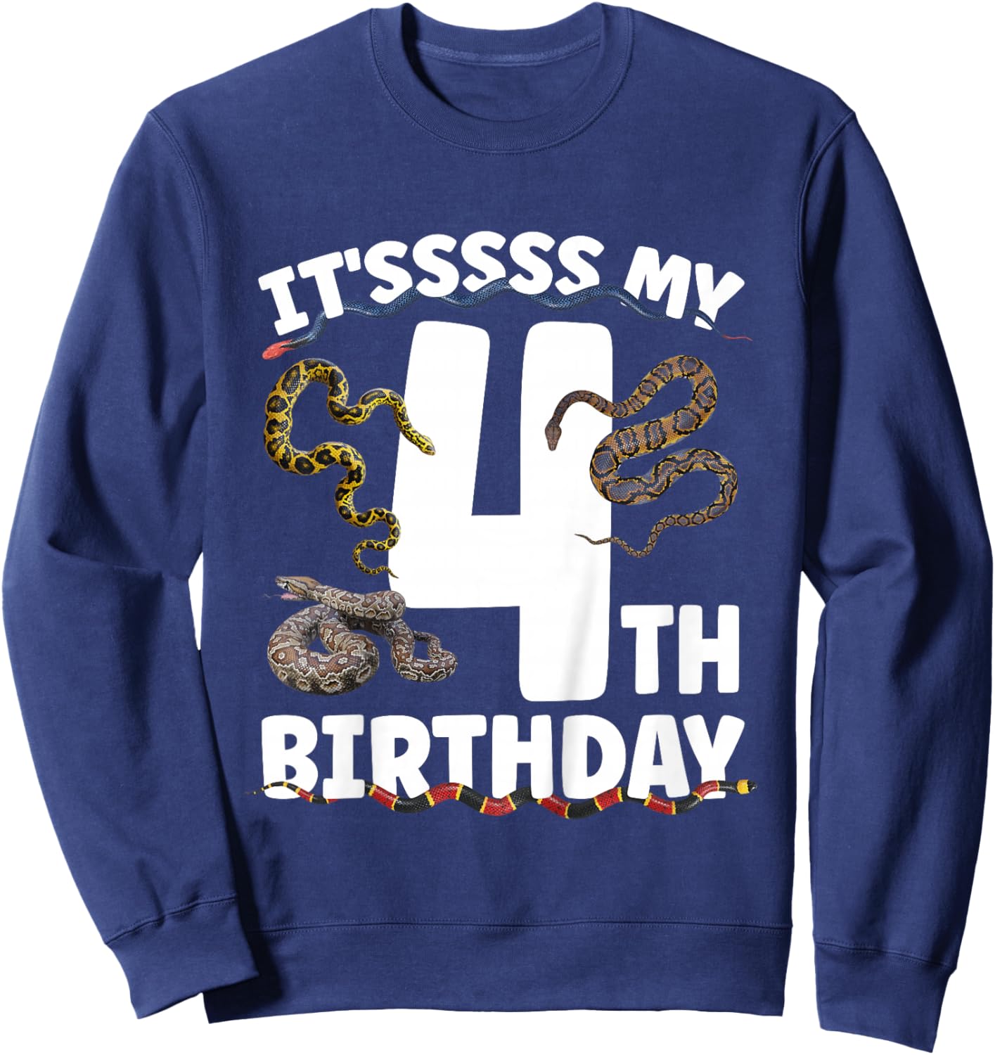 4th Snake Birthday Party 4 Year Old Snake Lover Birthday Sweatshirt - Sweatshirt | Navy